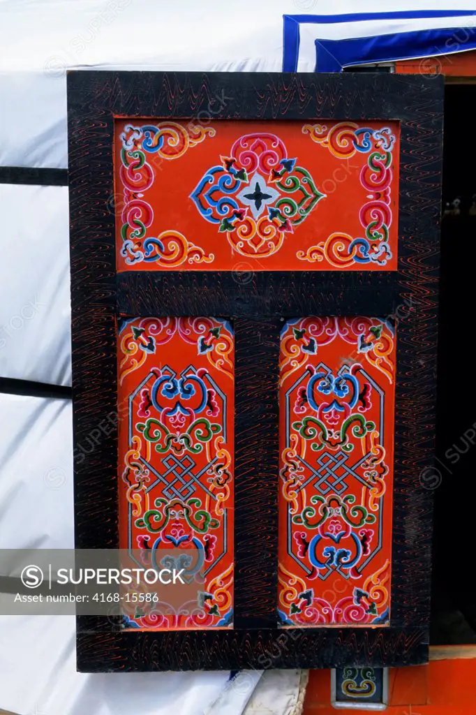 Mongolia, Gobi Desert, Near Dalanzadgad, Yolyn Am Valley, Ger (Yurt), Painted Door