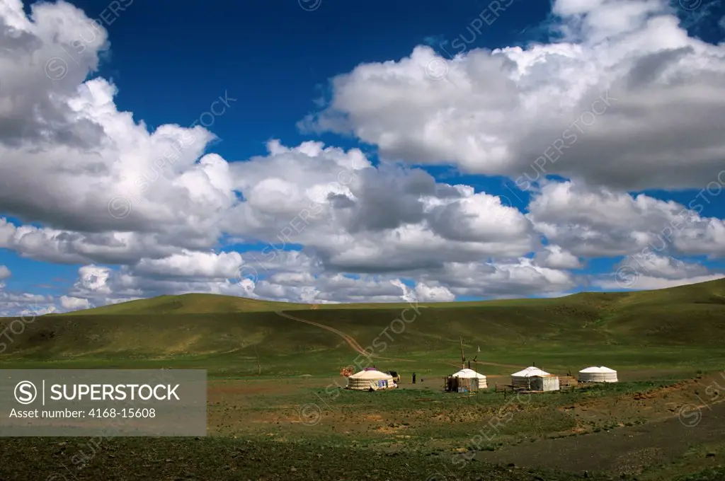 Mongolia, Gobi Desert, Near Dalanzadgad, Grasslands (Steppes), Gers (Yurts)