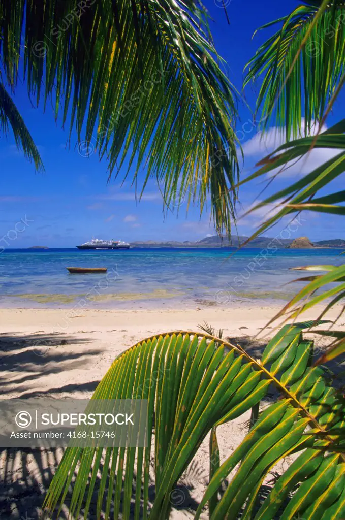 Fiji, Yasawa Group, Sawa-I-Lau Island, Expedition Cruise Ship M/S World Discoverer, Coconut Palm Trees