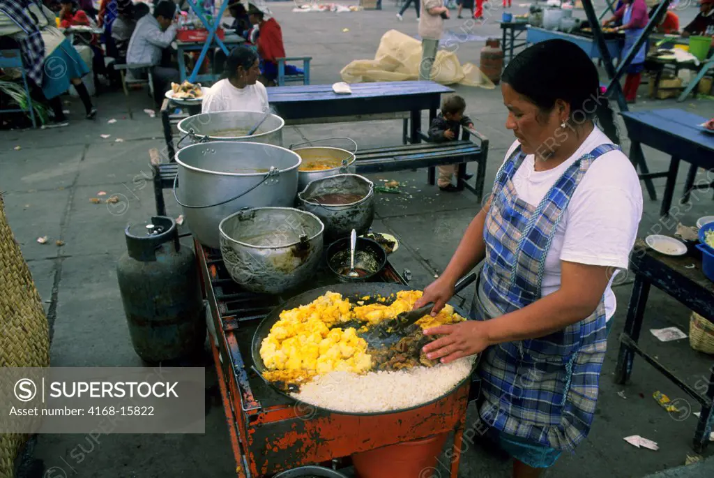 Ecuador, Highlands, Pujili, Local Indian Market, Food Stand