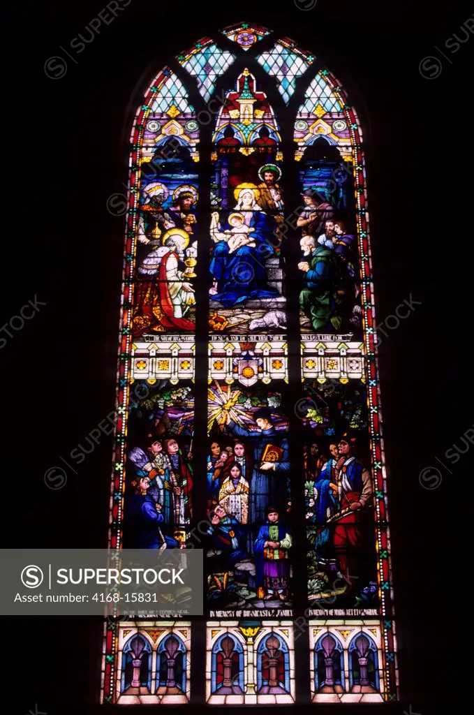 Interior View Of A Stained Glass Window Of The Catholic Church Immaculate Conception In Pawhuska, Oklahoma, Usa