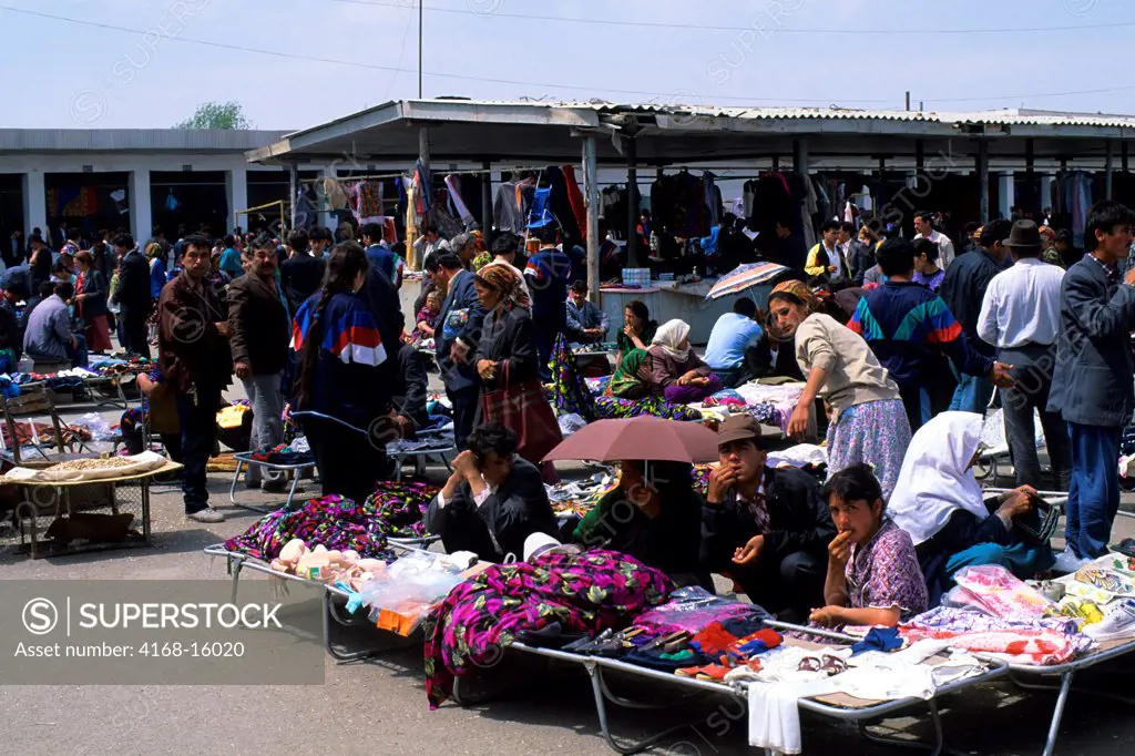 People Selling Goods At A Market In Urganch, Uzbekistan Along The Silk Road