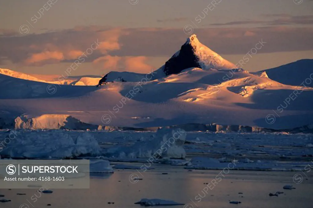 ANTARCTIC PENINSULA AREA, MOUNTAINS & PACK ICE, IN MIDNIGHT SUNLIGHT