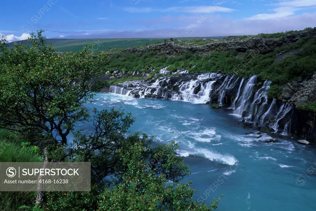 Iceland, Northwestern Interior, View Of Hraunfossar, Lava Waterfall