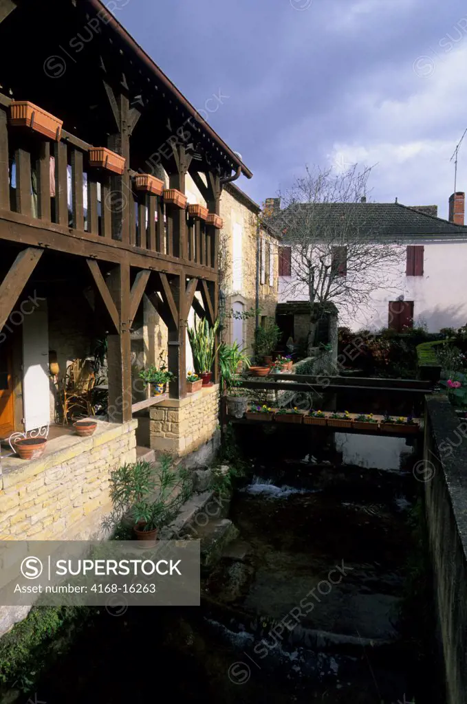 France, Dordogne Valley, Tremolat Village, Village Scene With Creek