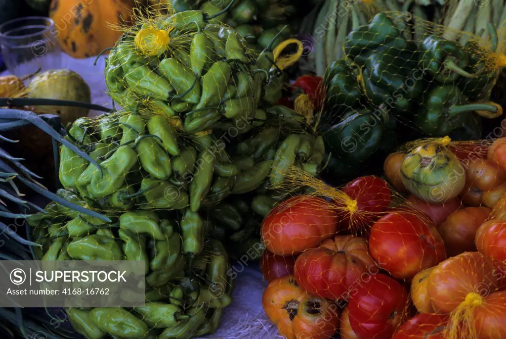 Brazil, Amazon River, Santarem, Market Scene, Peppers And Tomatoes
