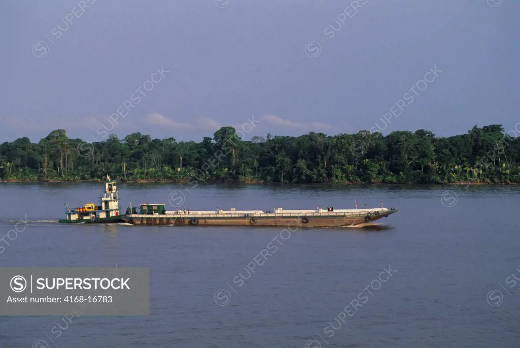 Barge Carrying Oil Navigates Through The Narrows Of The Amazon River Delta Near Belem, Brazil