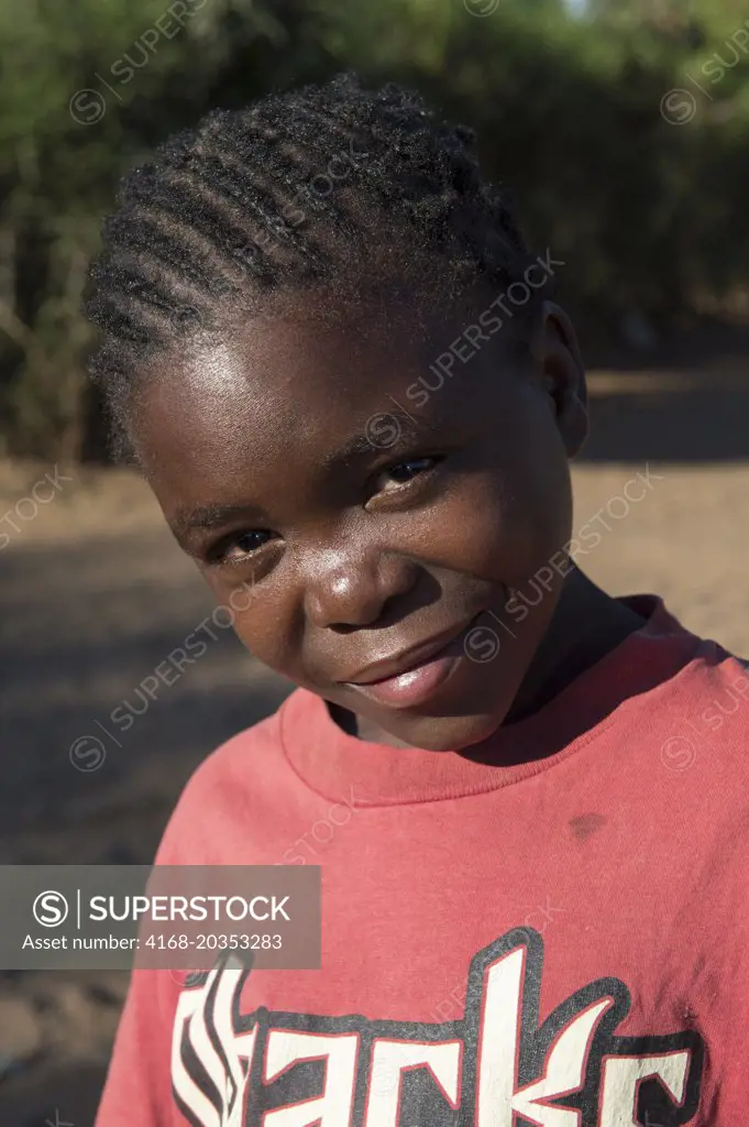Portrait of a girl in a small village near Livingston in Zambia.