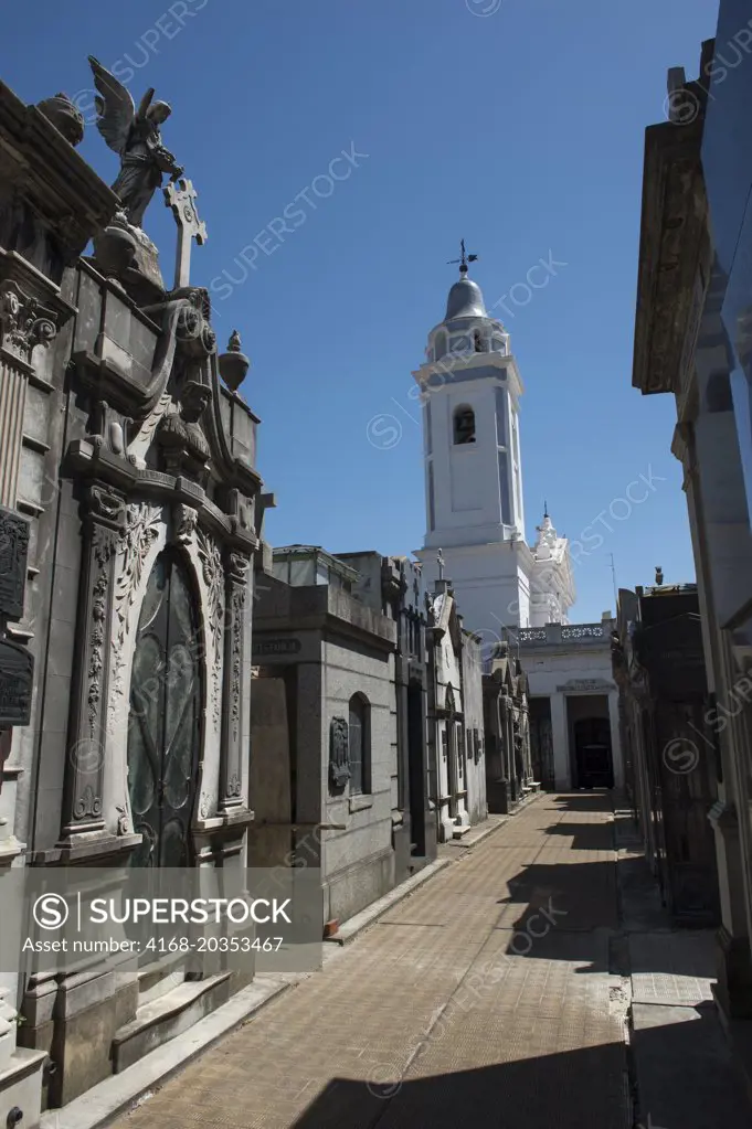 La Recoleta Cemetery, a cemetery located in the Recoleta neighbourhood of Buenos Aires in Argentina. It contains the graves including Eva Perón, presidents of Argentina, Nobel Prize winners, and of other notable people.