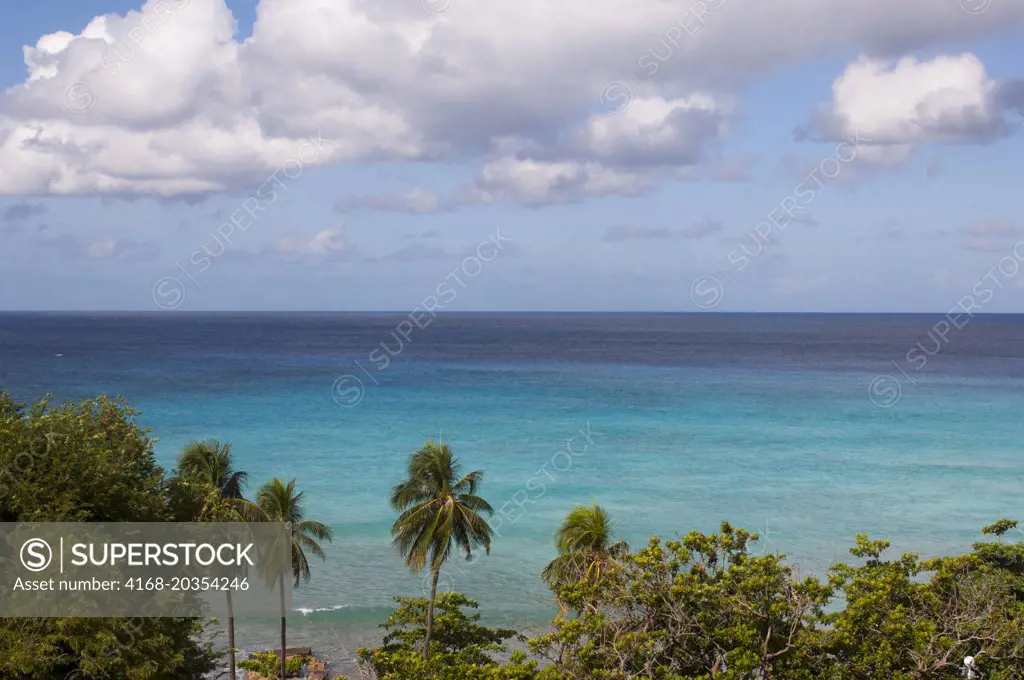 View of the Caribbean Sea at the Hilton Barbados on Barbados, an island in the Caribbean.