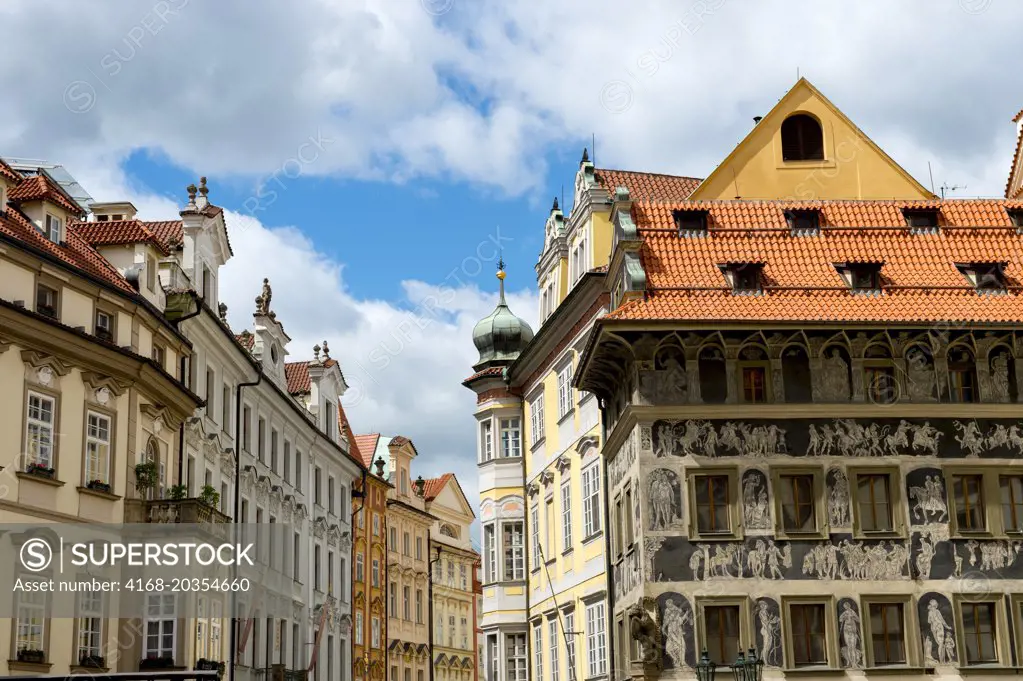 Houses at the Old Town Square of Prague, the capital and largest city of the Czech Republic.