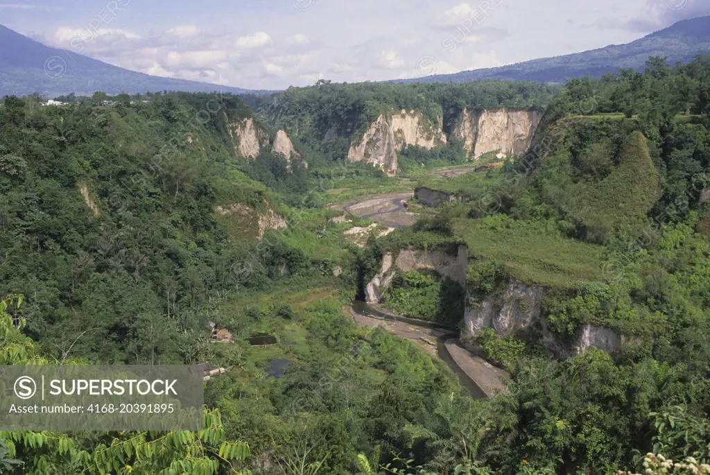 View of the Ngarai Sianok canyon in the rain forest near Bukittinggi on the island of Sumatra in Indonesia.