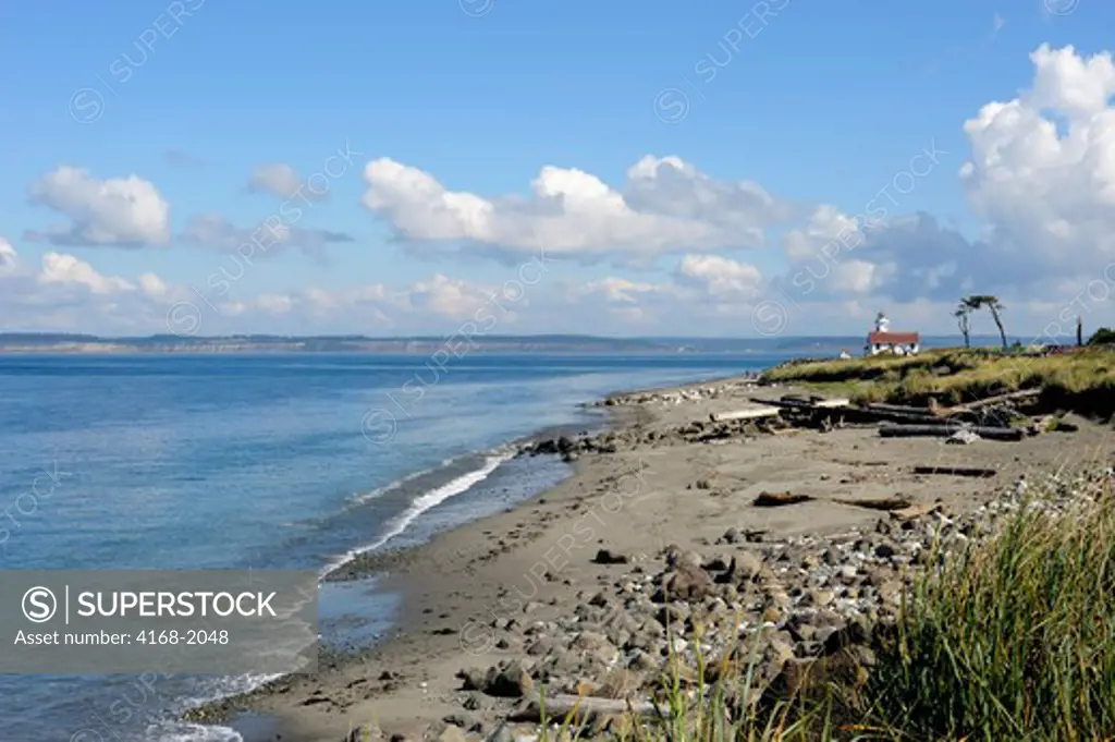Usa, Washington State, Port Townsend, Fort Worden State Park, Beach With Point Wilson Lighthouse