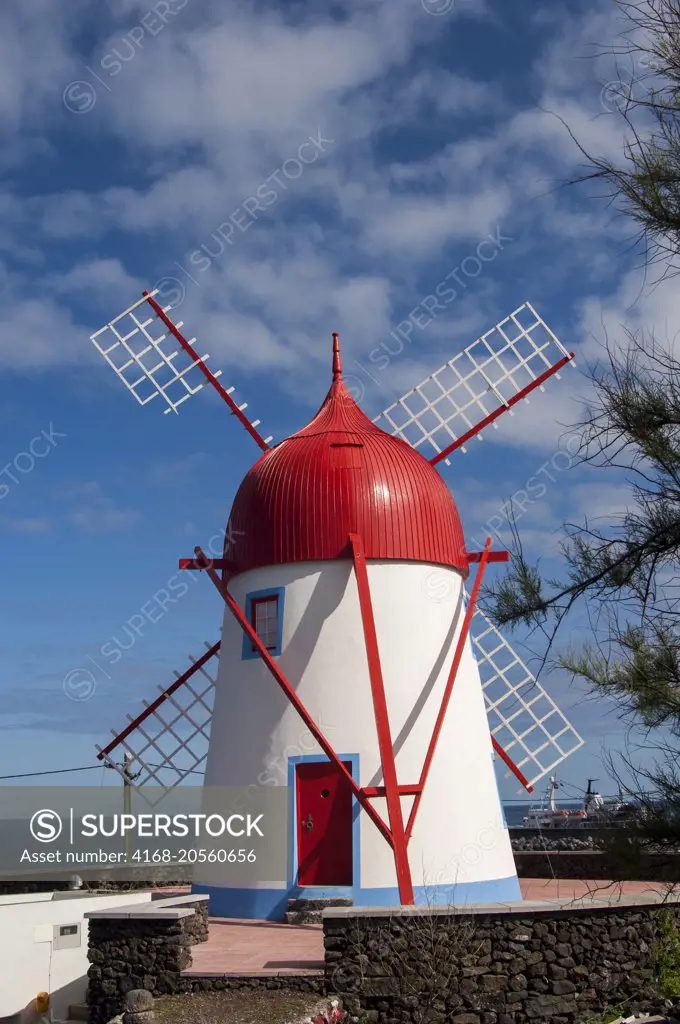 A windmill in Praia on Graciosa Island in the Azores, Portugal.