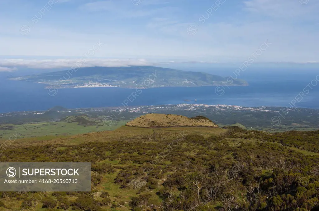 View of Madalena town and Faial Island from Pico Island in the Azores, Portugal.