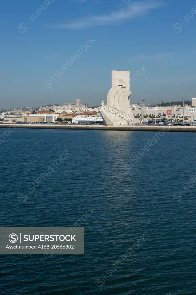 View of the Monument to the Discoveries from the Tagus River in Lisbon, the capital city of Portugal.