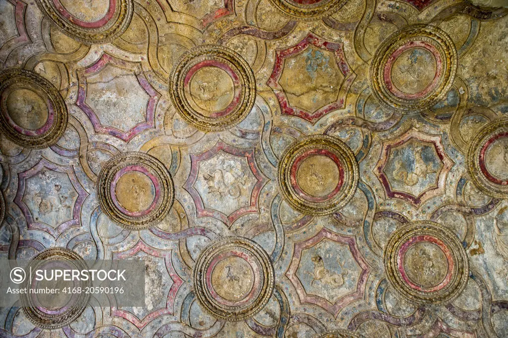 The ceiling at the Stabian Baths in Pompeii, Italy, is probably dating back to the 5th century B.C.