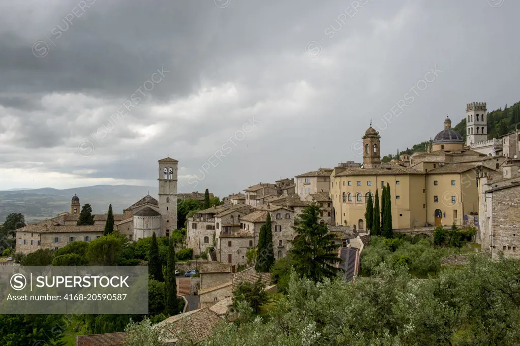 Dark clouds over Assisi, Umbria, Italy.