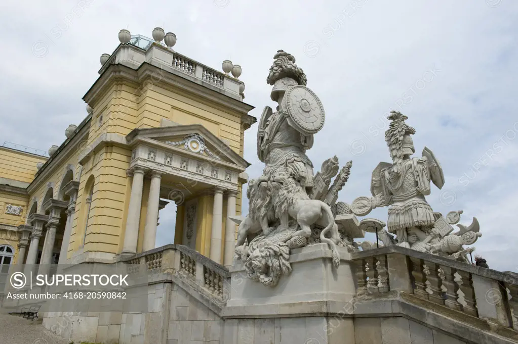 Statues at the Gloriette at Schönbrunn Palace in Vienna, Austria.