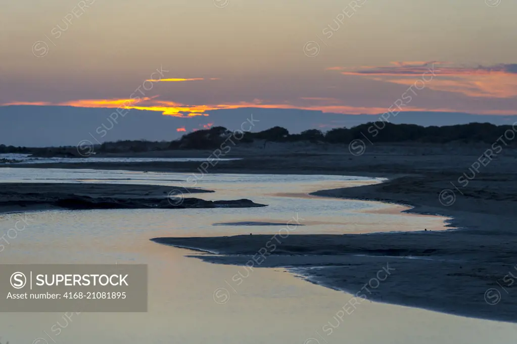 Sunset in the marshlands of the Camargue in southern France.