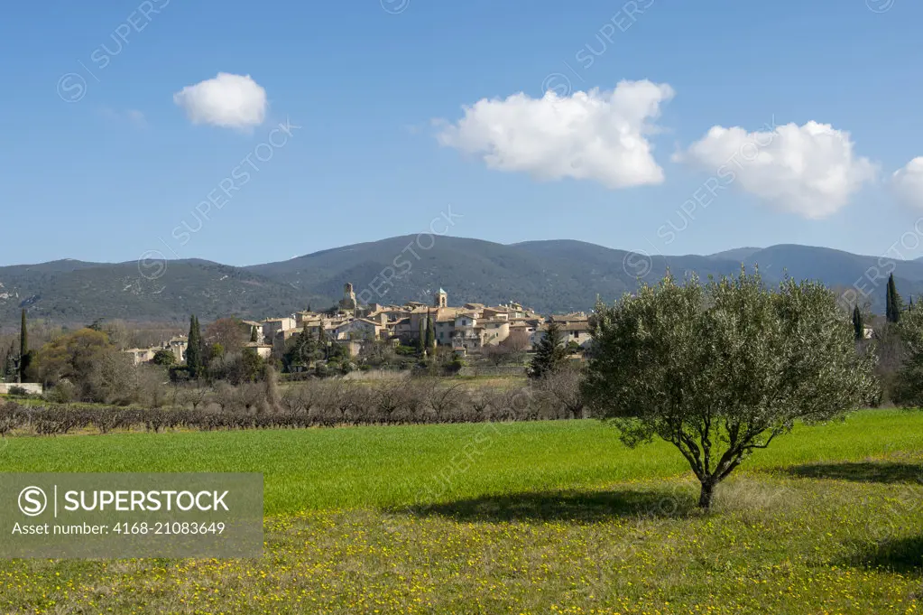 View of the small village of Lourmarin in the Luberon in the Provence-Alpes-Cote d'Azur region in southeastern France.