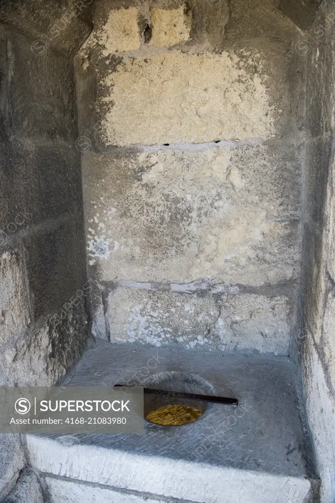 A toilet in the ramparts of the fortified city of Aigues-Mortes in the Languedoc-Roussillon region of southern France.