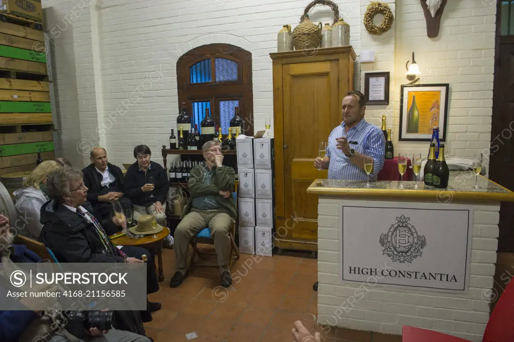 Wine tasting in the High Constantia Wine Cellar with David van Niekerk, the winemaker and owner of High Constantia Winery and Vineyard in Constantia near Cape Town, South Africa.