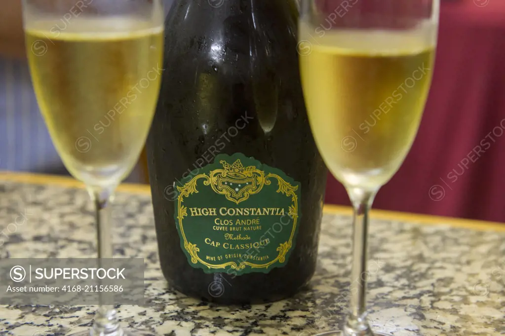 Sparkling wine at the High Constantia Wine Cellar in Constantia near Cape Town, South Africa.