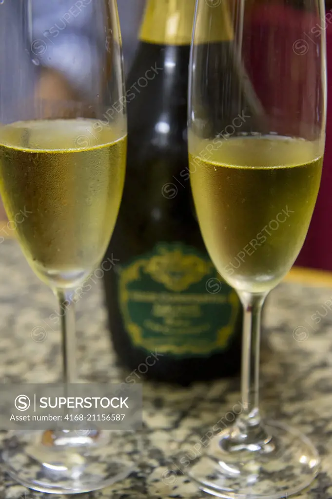 Sparkling wine at the High Constantia Wine Cellar in Constantia near Cape Town, South Africa.