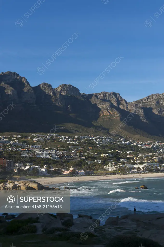 View from Camps Bay to the Twelve Apostles, a mountain range near Cape Town, South Africa.