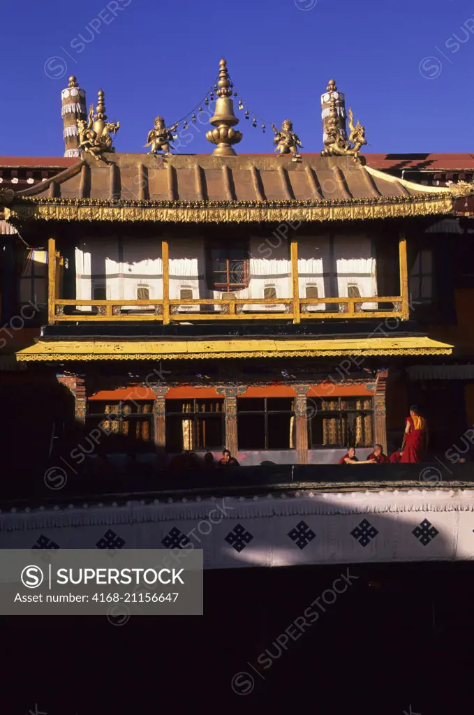 View of the architecture at the Jokhang Temple in Lhasa, Tibet, China.