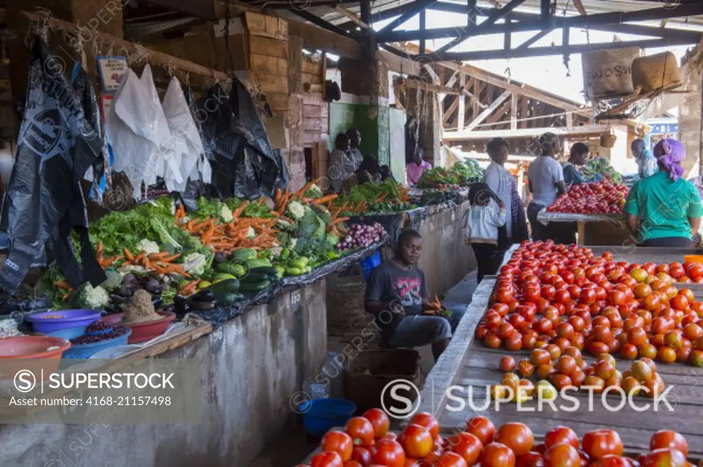 Fresh produce for sale on the market in the small town of Zomba in Malawi.