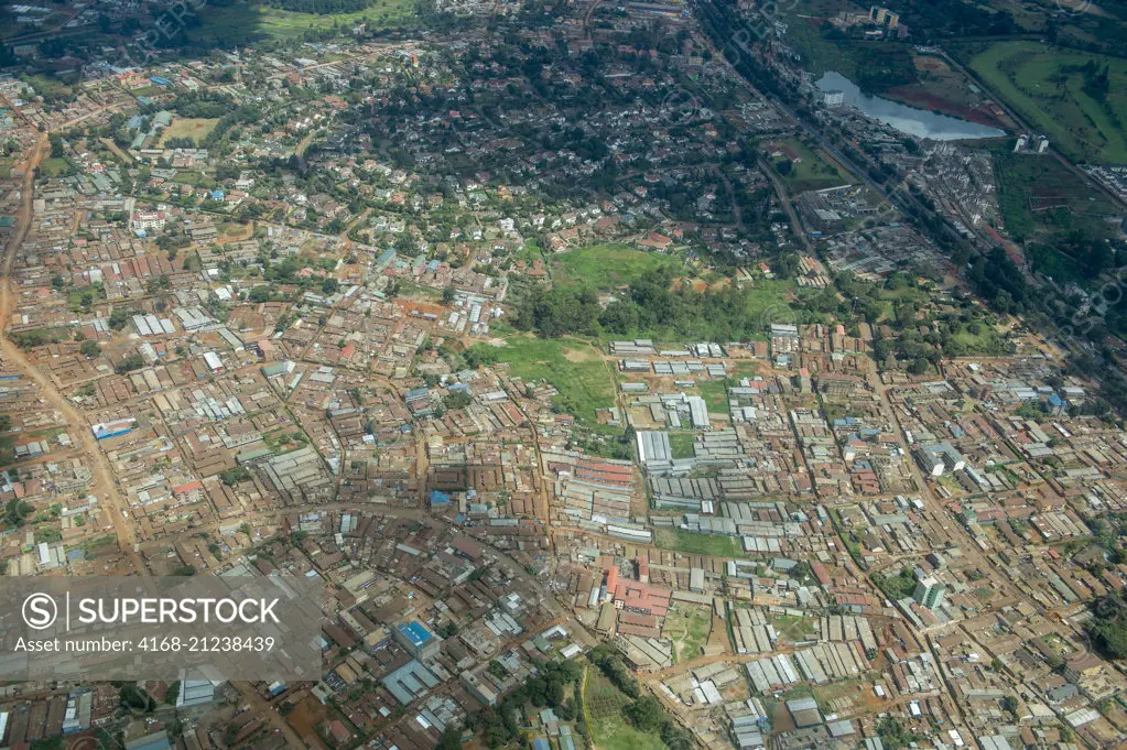 Aerial view of suburbs of Nairobi, Kenya.
