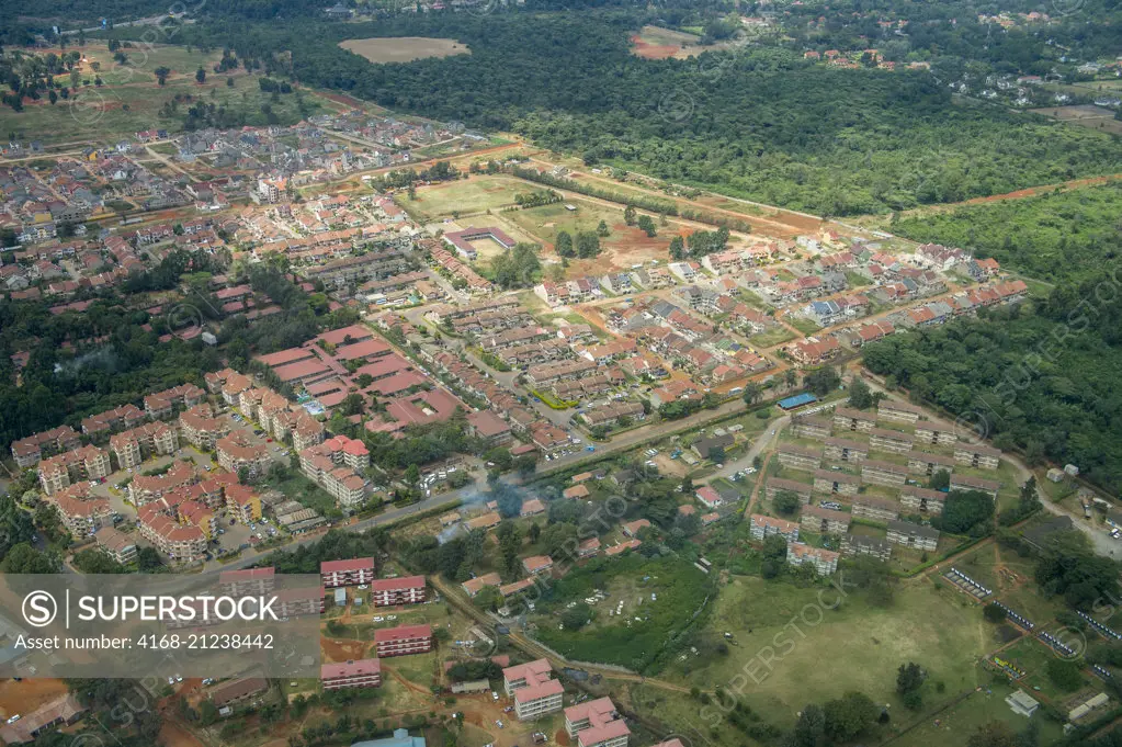 Aerial view of suburbs of Nairobi, Kenya.