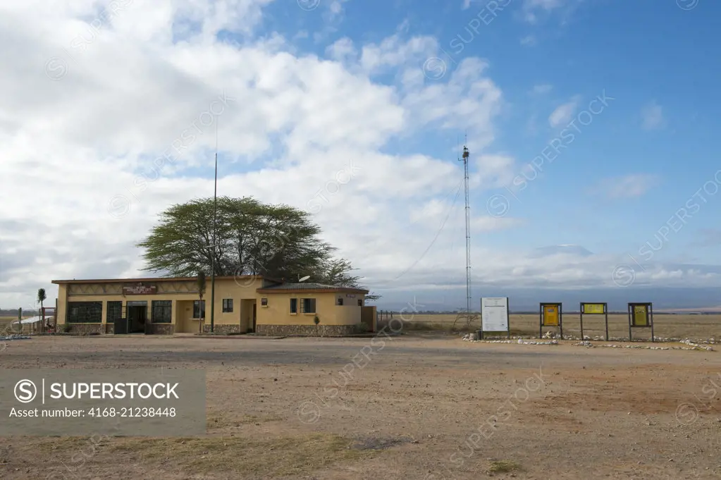View of the terminal at the Amboseli airstrip in Amboseli National Park in Kenya.