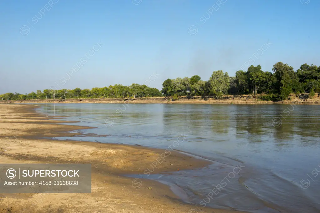 View of the Luangwa River in South Luangwa National Park in eastern Zambia.