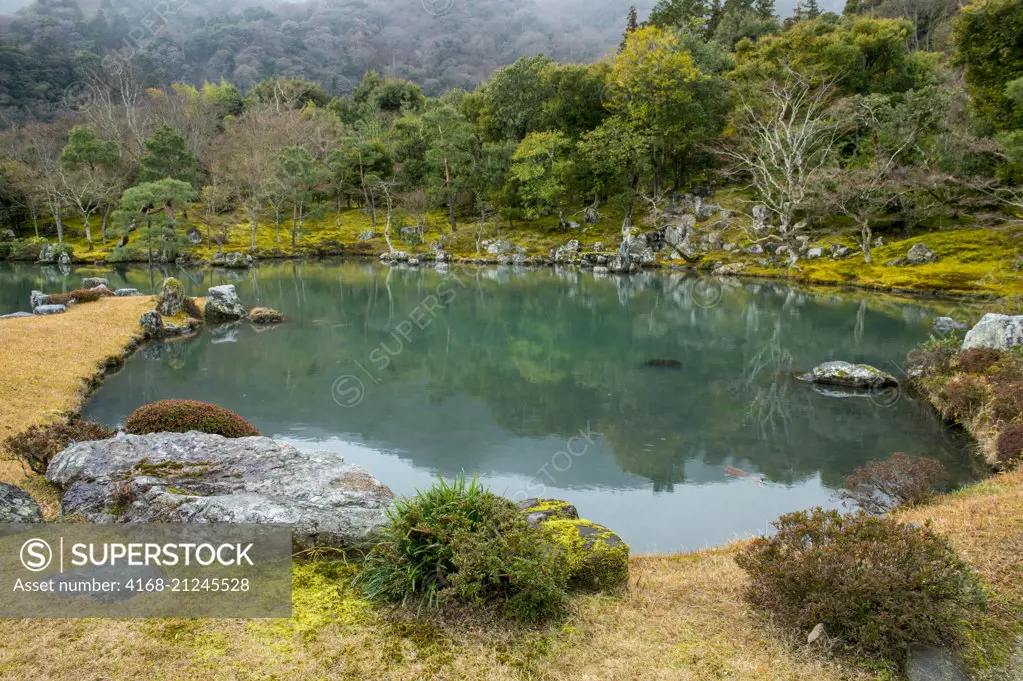 The Sogen Pond created by Muso Sosekiis one of the highlights in the the Tenryu-ji Temple (UNESCO World Heritage Site) in Kyoto, Japan.