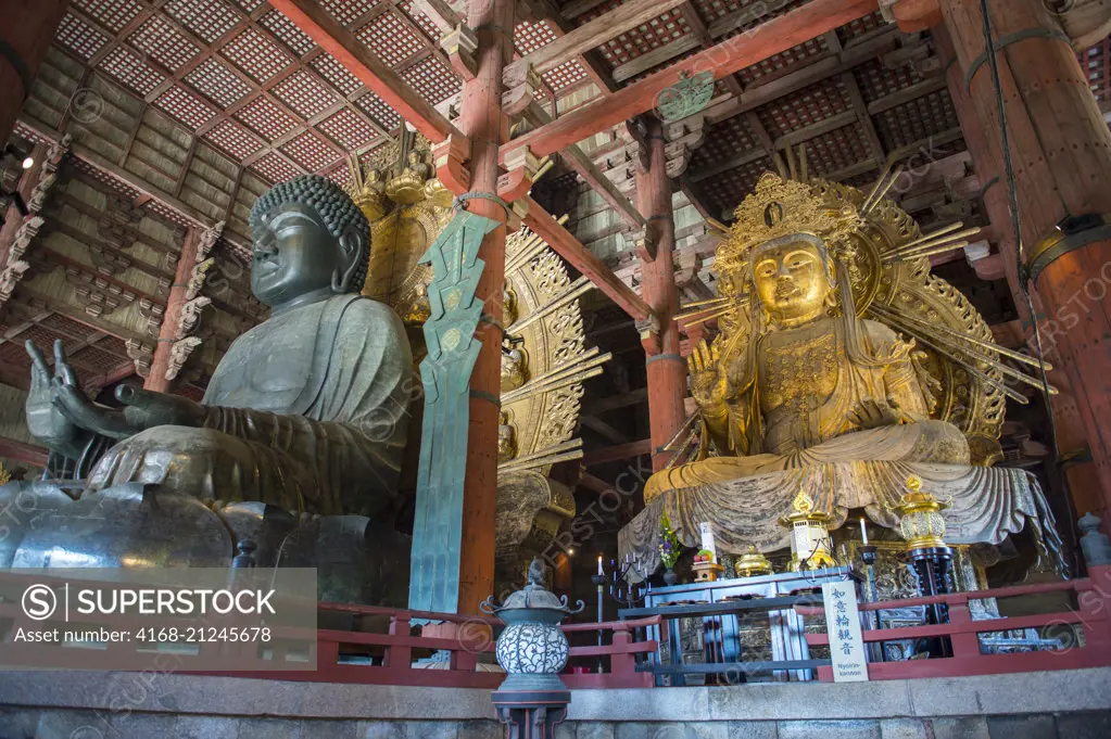 The Great Buddha Hall of the Todai-ji (Eastern Great Temple), which is a Buddhist temple complex located in the city of Nara, Japan.