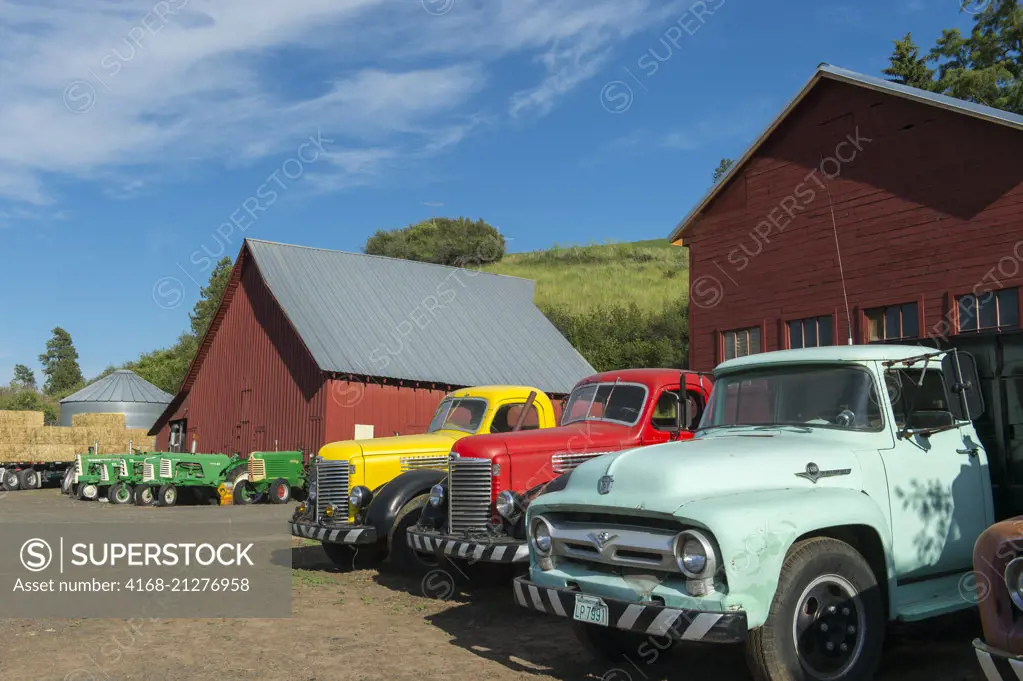 Old farm trucks at a farm in Whitman County in the Palouse, Washington State, USA.