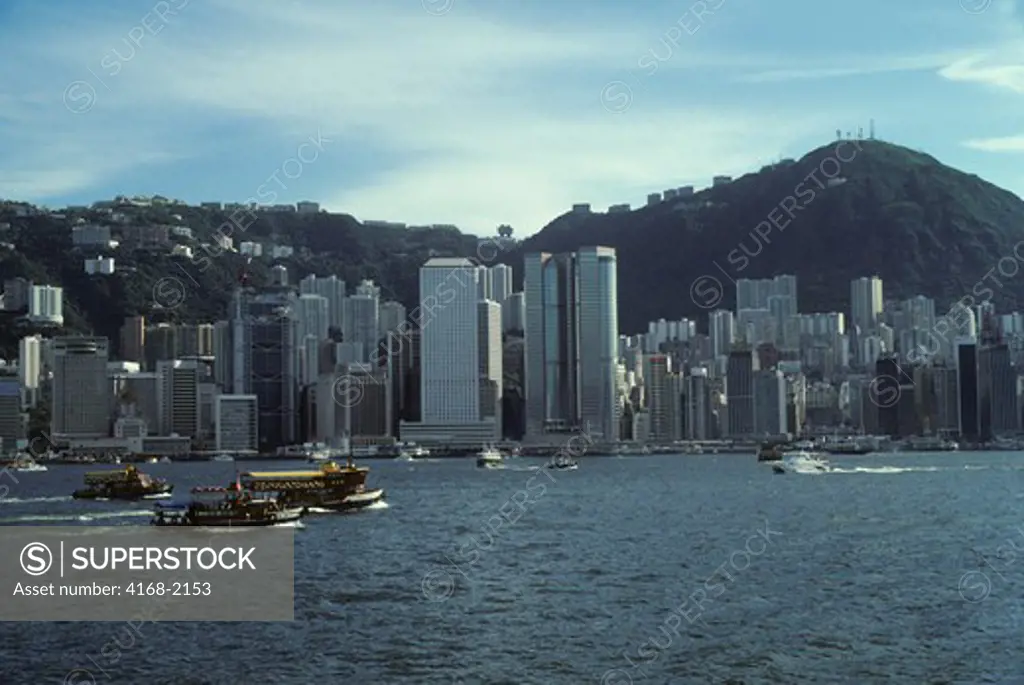 Hong Kong, Harbor With Victoria Peak Background