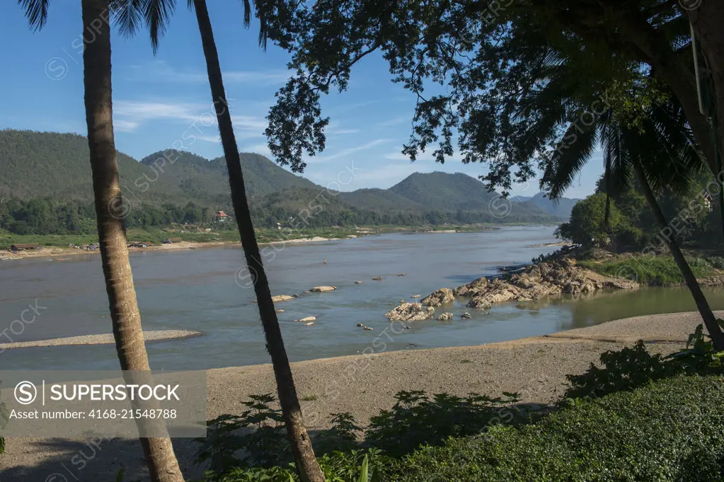 View of the confluence of the Nam Khan and Mekong Rivers at Luang Prabang in Central Laos.