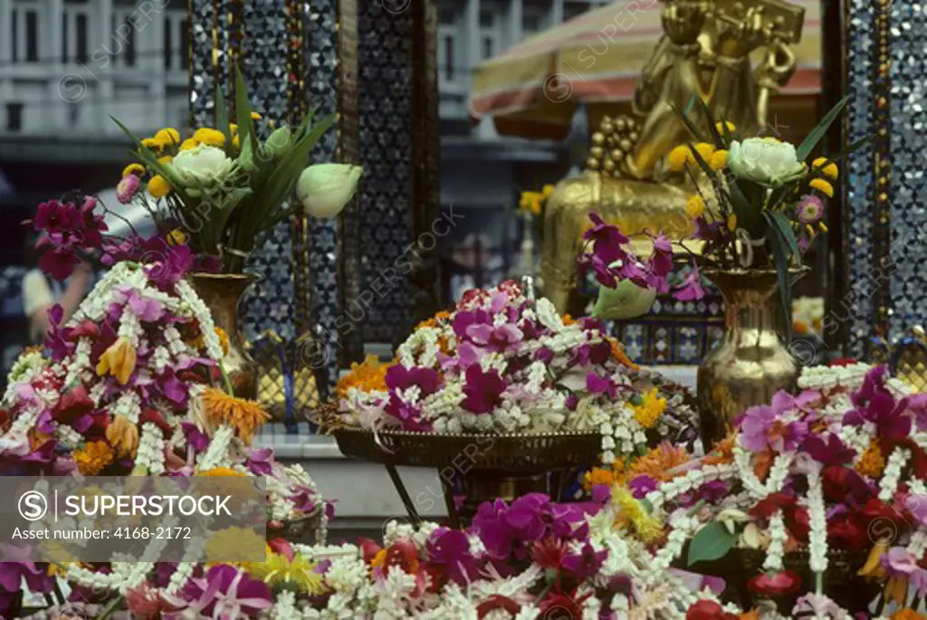 Thailand, Bangkok, Erawan Shrine, Offerings Of Flower Garlands