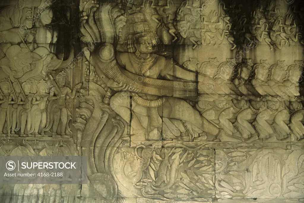 Cambodia, Angkor, Angkor Wat, Central Structure, Gallery, Bas-Reliefs With Water Damage