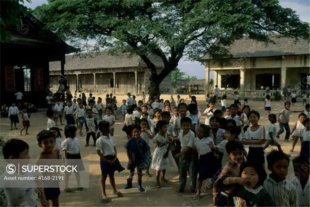 Cambodia, Siem Reap, Children In Schoolyard, Elementary School