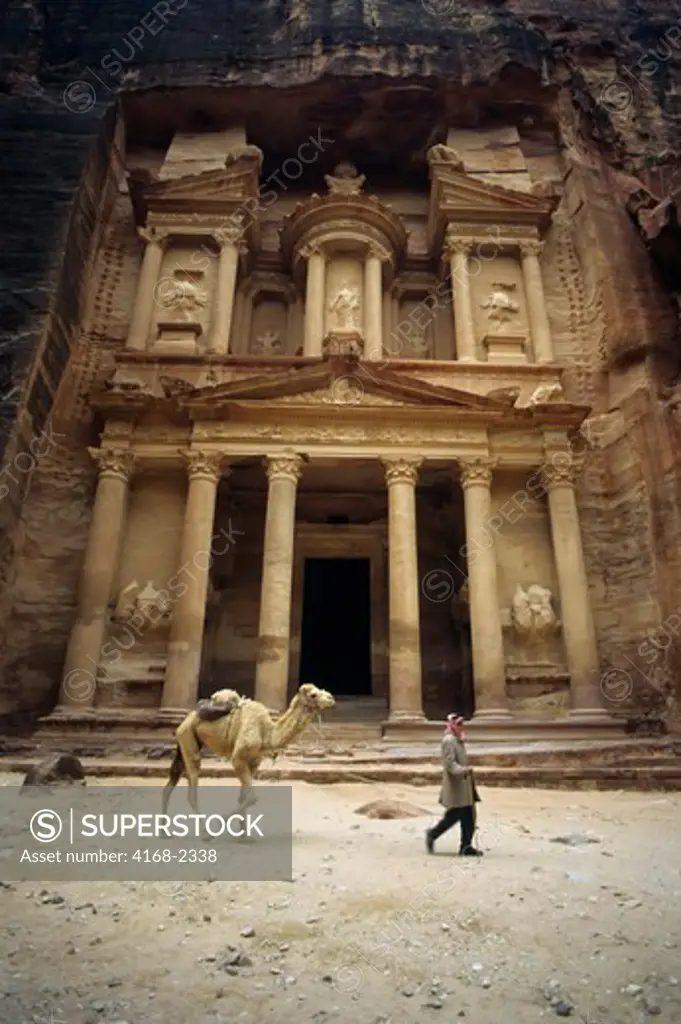 Jordan, Petra, Treasury, Local Man With Camel