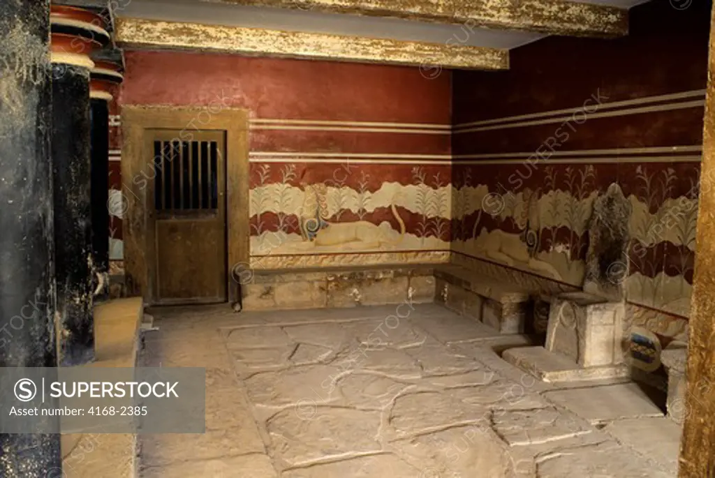 Greece, Crete, Herakleon, Palace Of Knossos, The Throne Room With Griffin Fresco