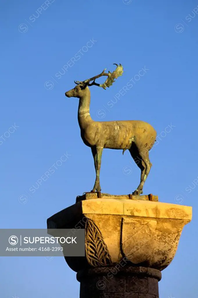Greece, Rhodes, Bronze Deer At Entrance Of Mandraki (Small Harbor)