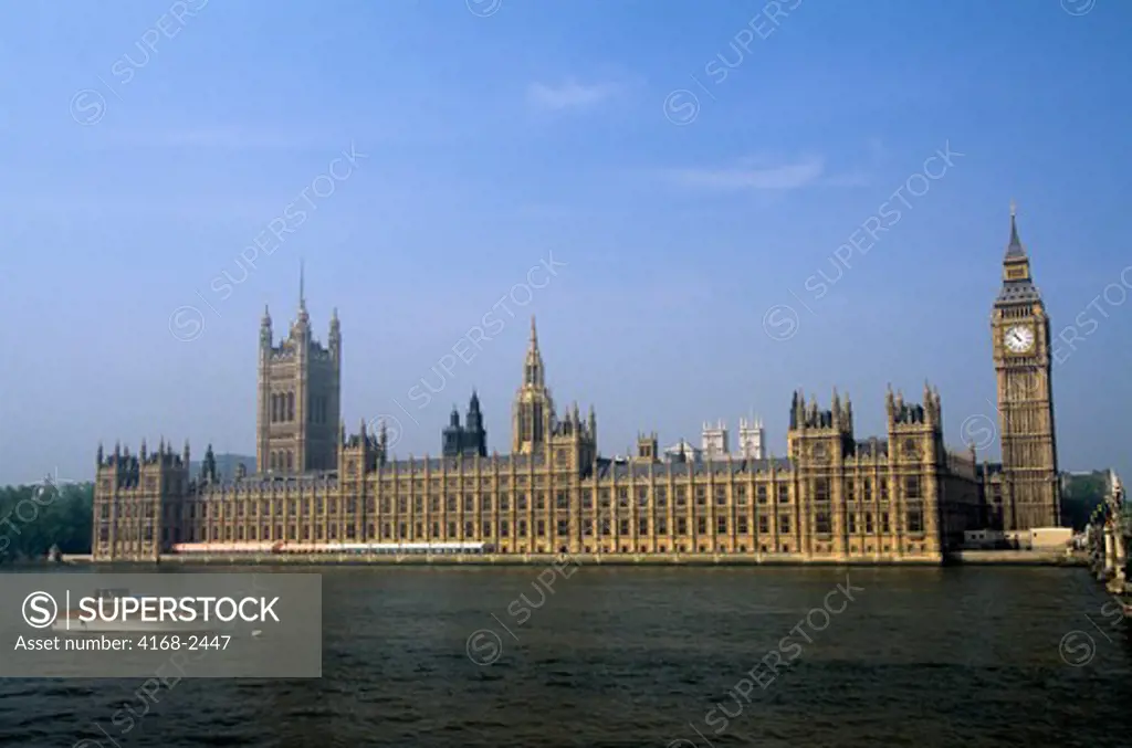 England, London, Thames River, View Of Parliament Building And Big Ben