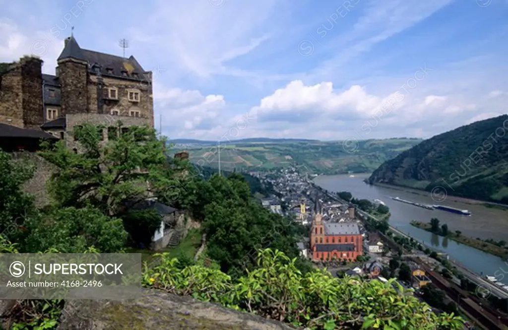 Germany, Rhine River, View Of Schoenburg Fortress And Oberwesel