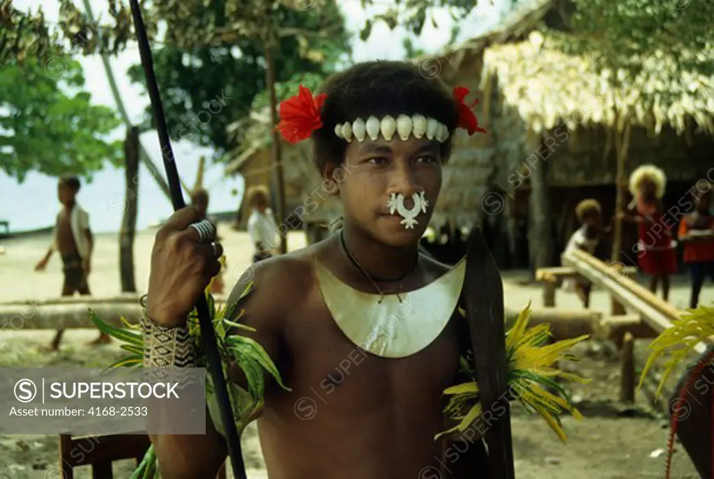 Solomon Islands, Santa Ana Island, Portrait Of Man In Traditional Clothing